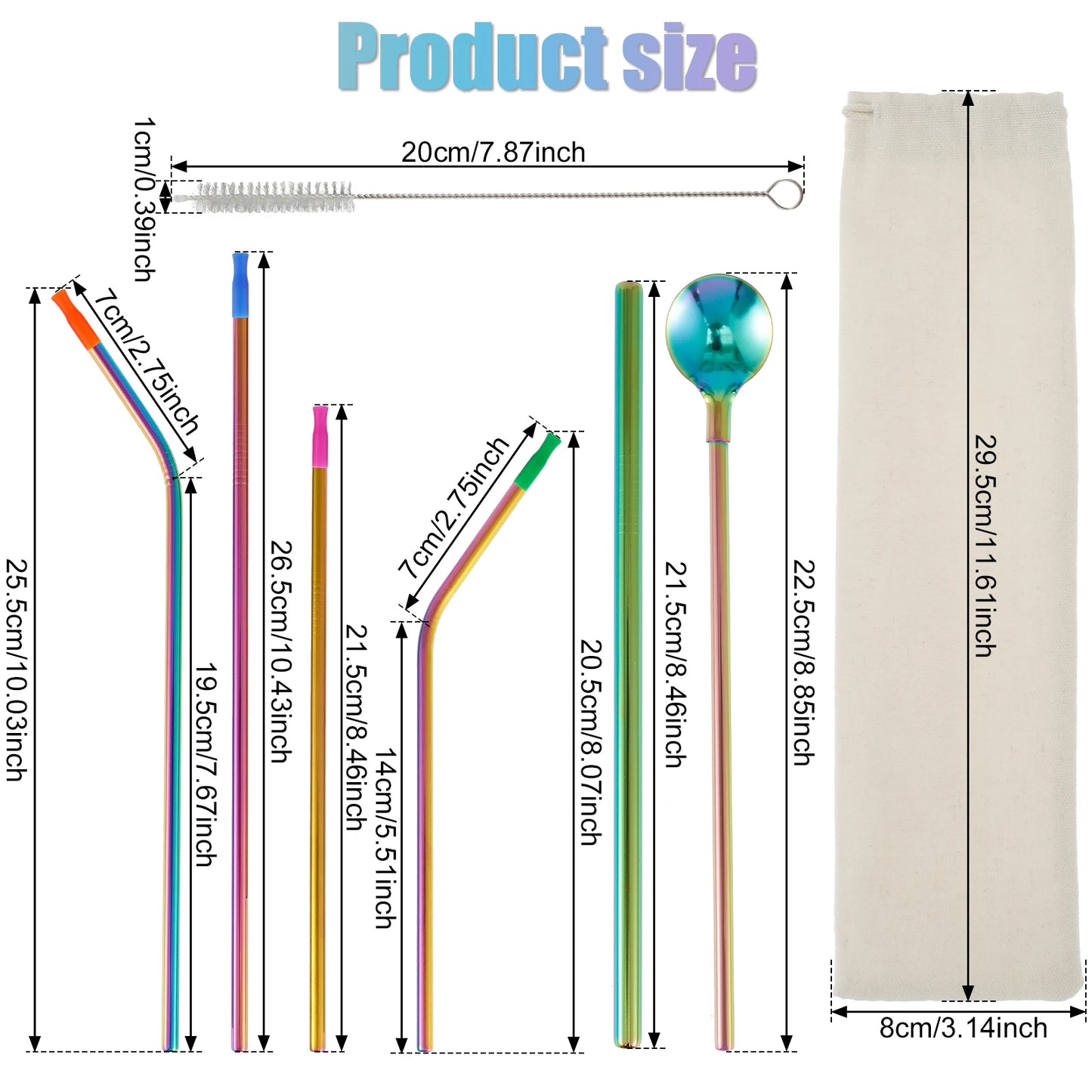 18Pcs Stainless Steel Straw Set with Silicone Tip Long Curved Short Curved Long Straight Straw for Mug Tumbler Cup Drinkware