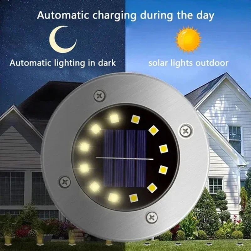 LED Solar Power Disk Light Outdoor Garden