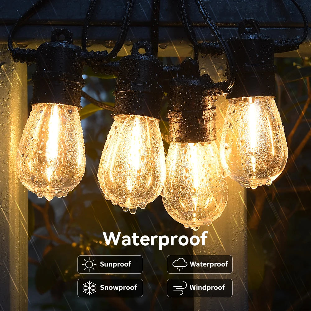 Solar String Lights Outdoor Waterproof Retro Hanging Fairy Garlands