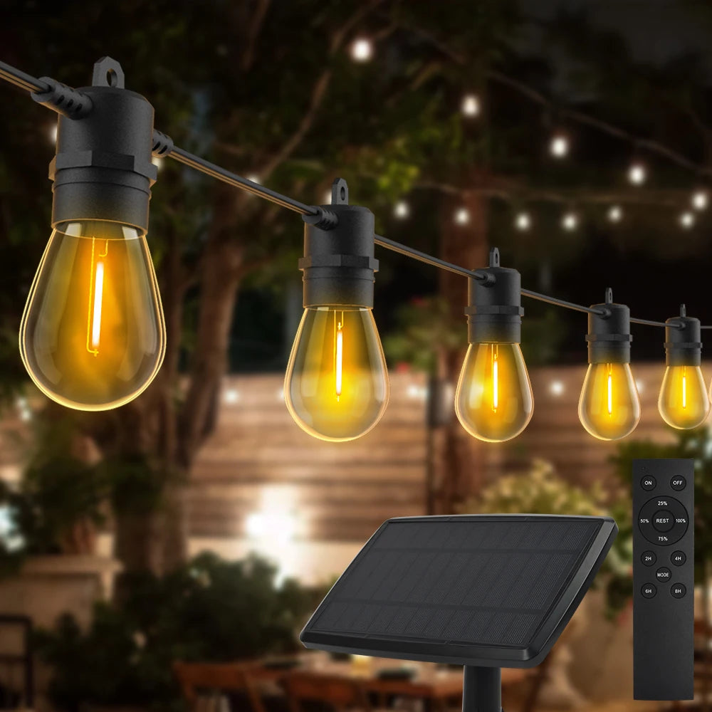 Solar String Lights Outdoor Waterproof Retro Hanging Fairy Garlands