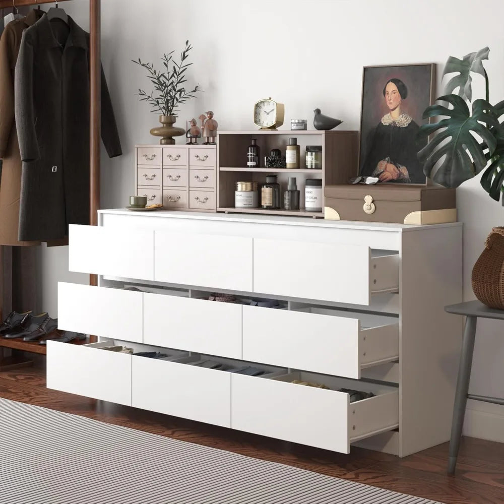 9 Drawer Dresser for Bedroom with Deep Drawers, Large Floor Wood Dressers & Chest of Drawers Handle Free,Dressers for Closet