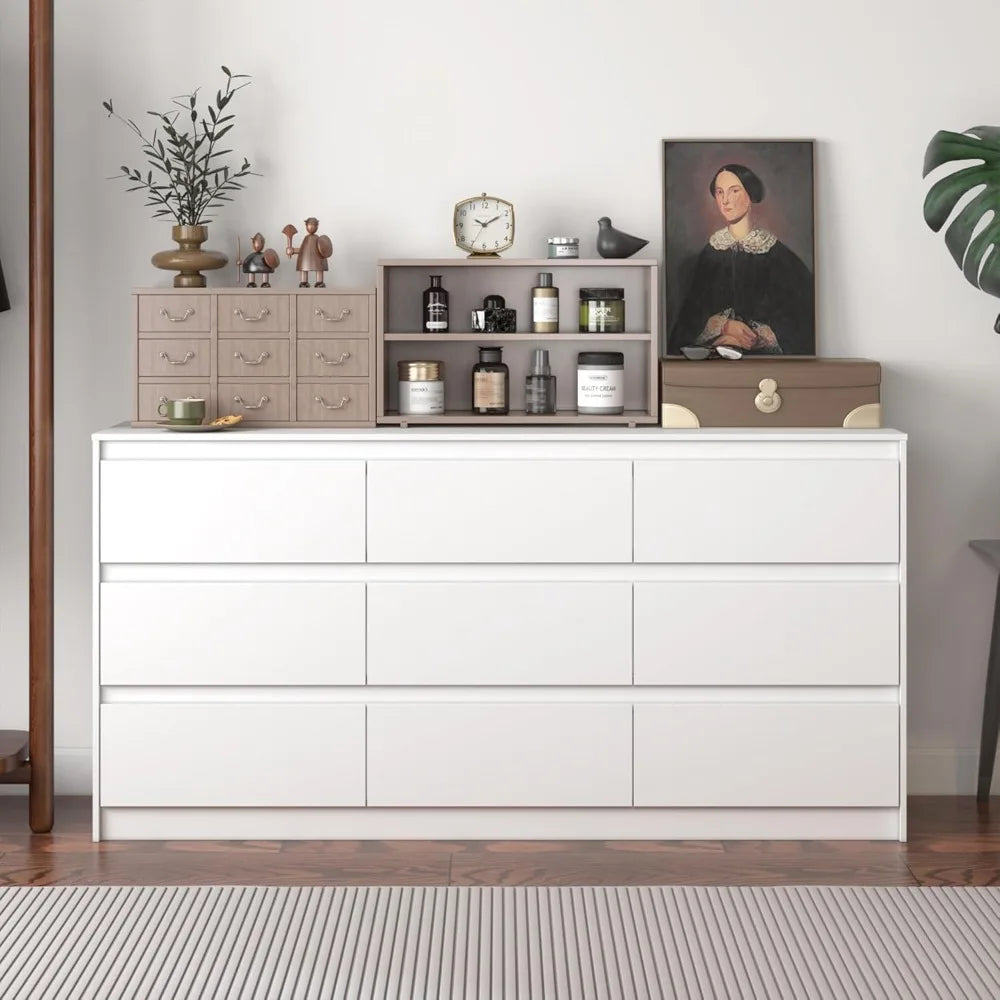 9 Drawer Dresser for Bedroom with Deep Drawers, Large Floor Wood Dressers & Chest of Drawers Handle Free,Dressers for Closet