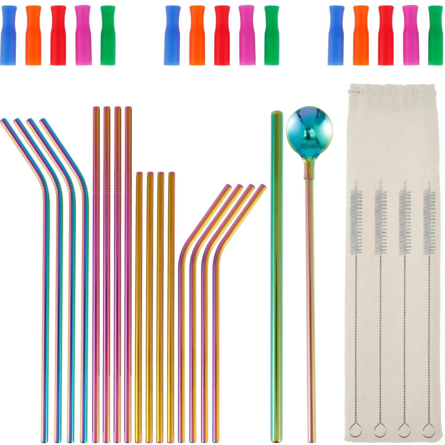 18Pcs Stainless Steel Straw Set with Silicone Tip Long Curved Short Curved Long Straight Straw for Mug Tumbler Cup Drinkware