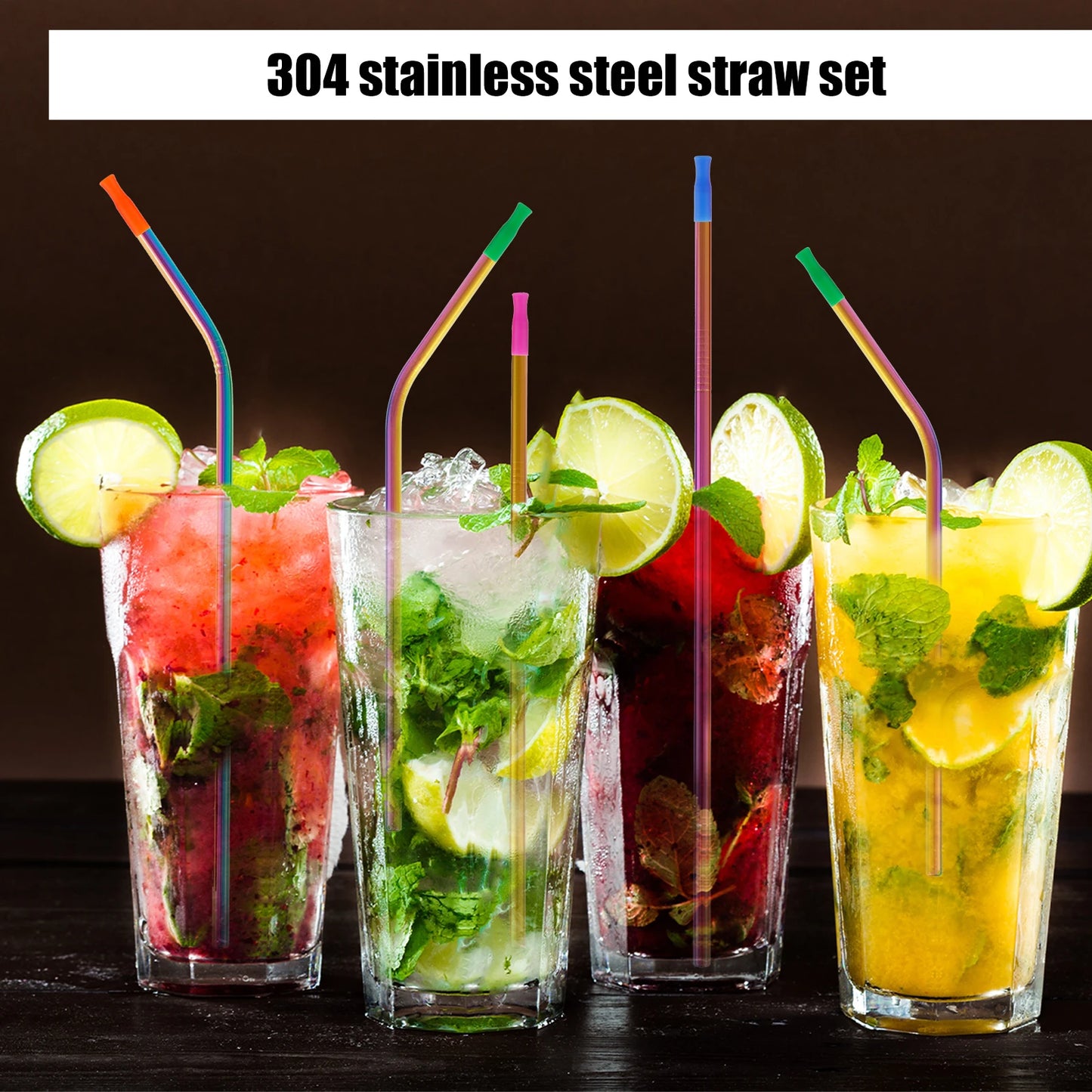 18Pcs Stainless Steel Straw Set with Silicone Tip Long Curved Short Curved Long Straight Straw for Mug Tumbler Cup Drinkware