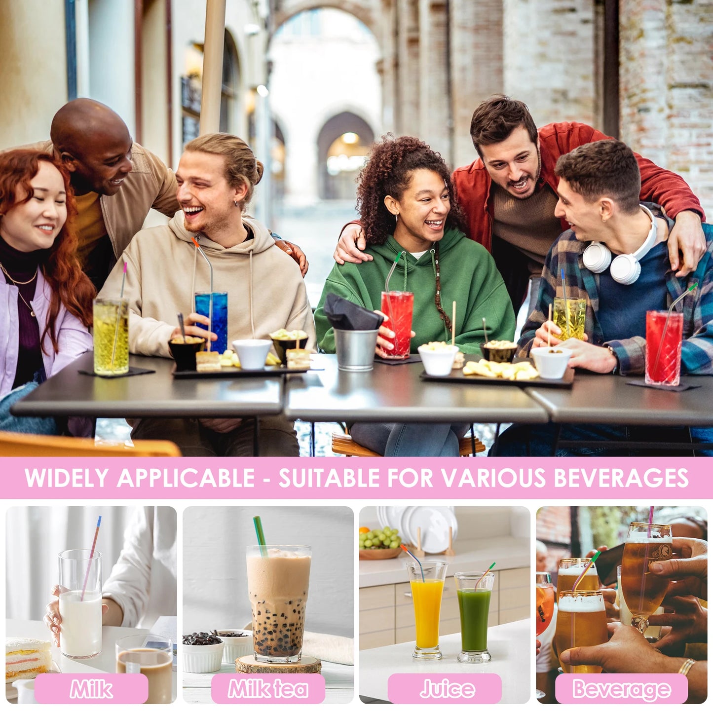 18Pcs Stainless Steel Straw Set with Silicone Tip Long Curved Short Curved Long Straight Straw for Mug Tumbler Cup Drinkware