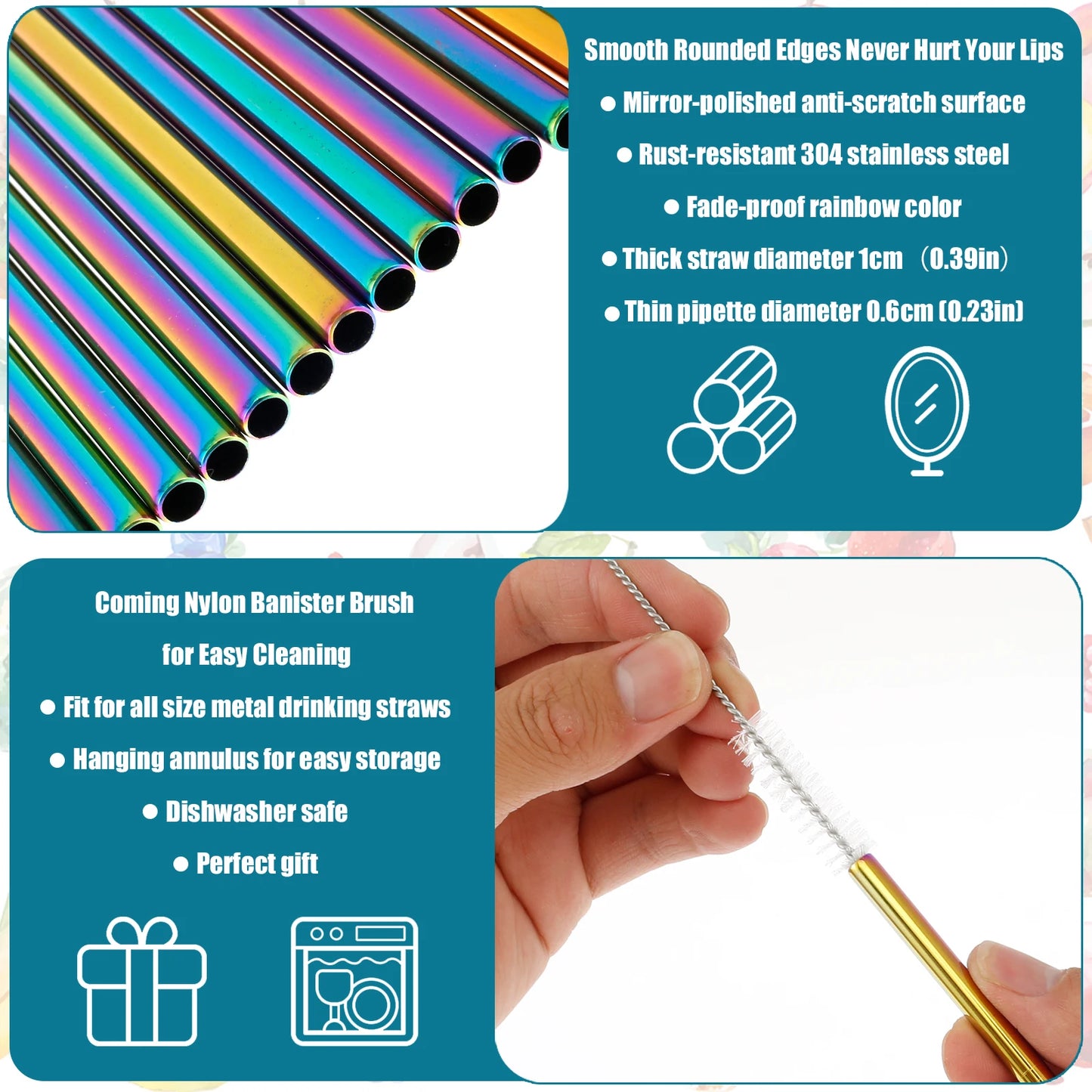 18Pcs Stainless Steel Straw Set with Silicone Tip Long Curved Short Curved Long Straight Straw for Mug Tumbler Cup Drinkware