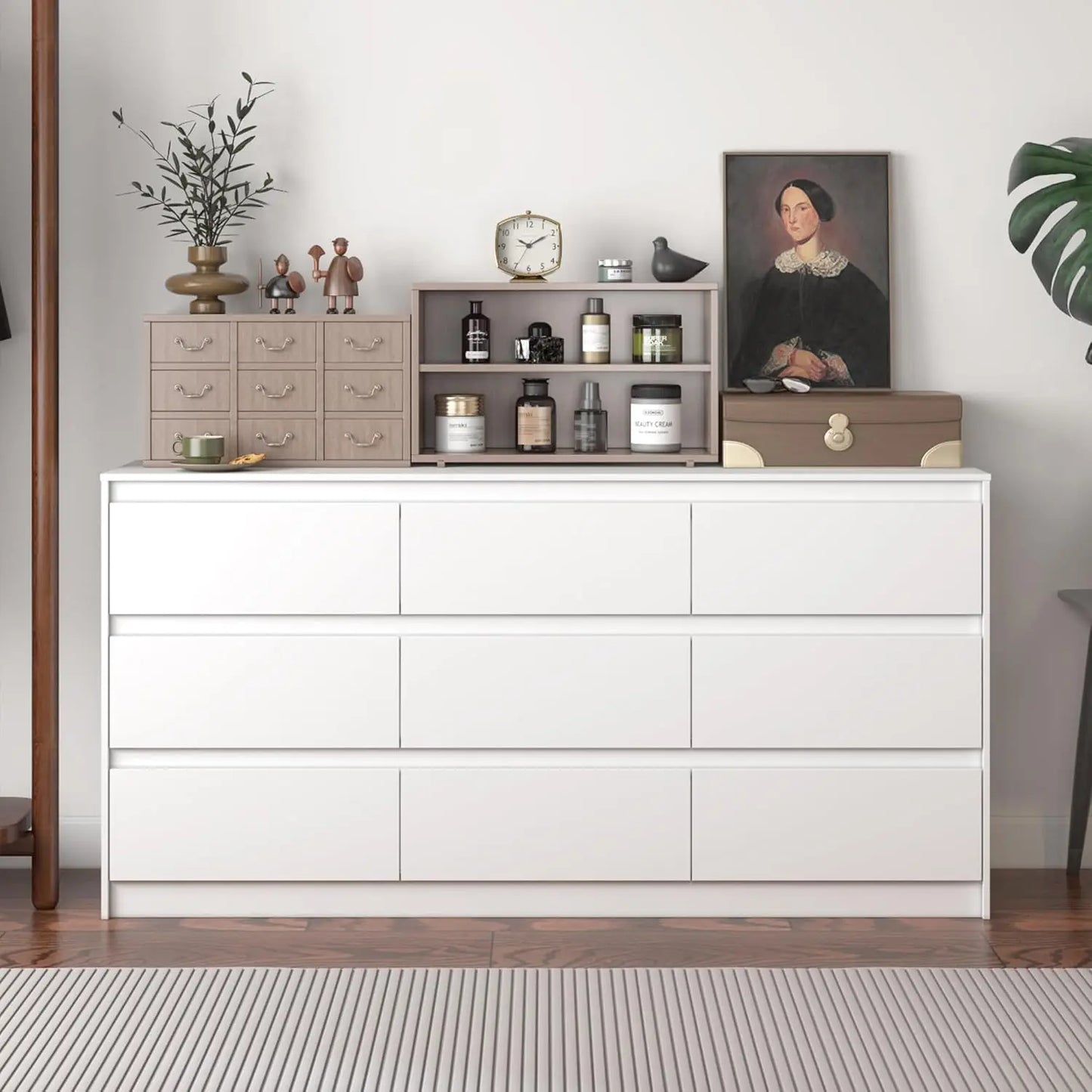 9 Drawer Dresser for Bedroom with Deep Drawers, Large Floor Wood Dressers & Chest of Drawers Handle Free,Dressers for Closet